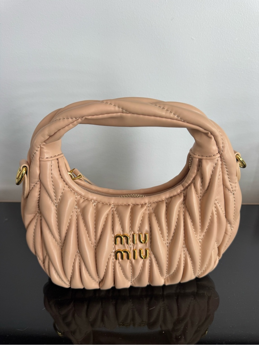 Miu Miu Small Quilted Top-Handle Bag in Beige
